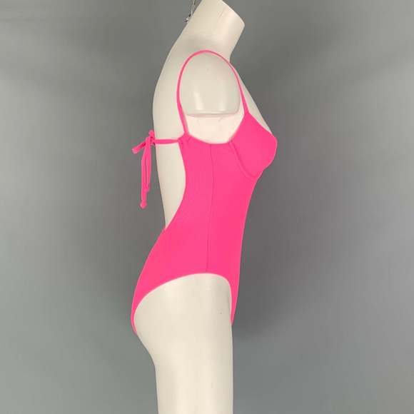 FRANKIES BIKINIS Pink Nylon Spandex Ribbed Swimsuit - Picture 2 of 5
